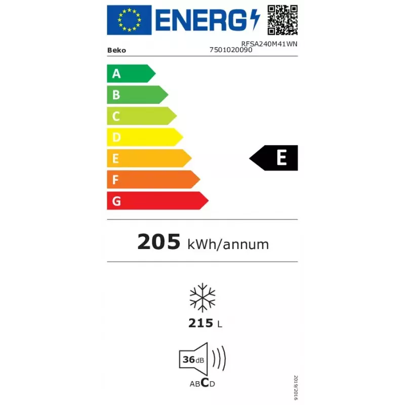 Congelador Beko RFSA240M41WN — 215 L, blanco, Fast Freeze, puerta reversible