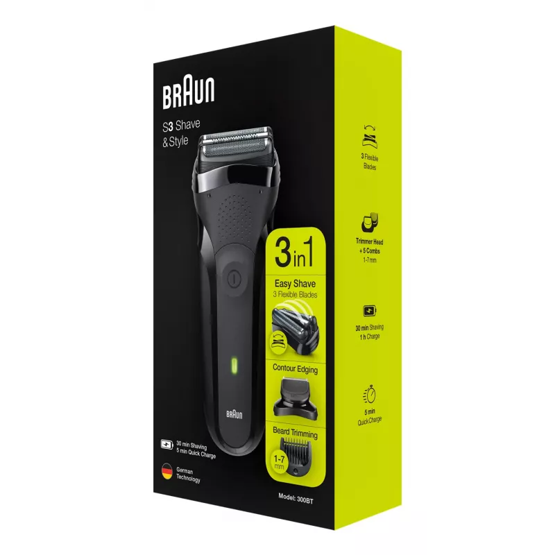 Braun Series 3 300BT afeitadora de lámina inalámbrica para uso en húmedo y seco con recortador