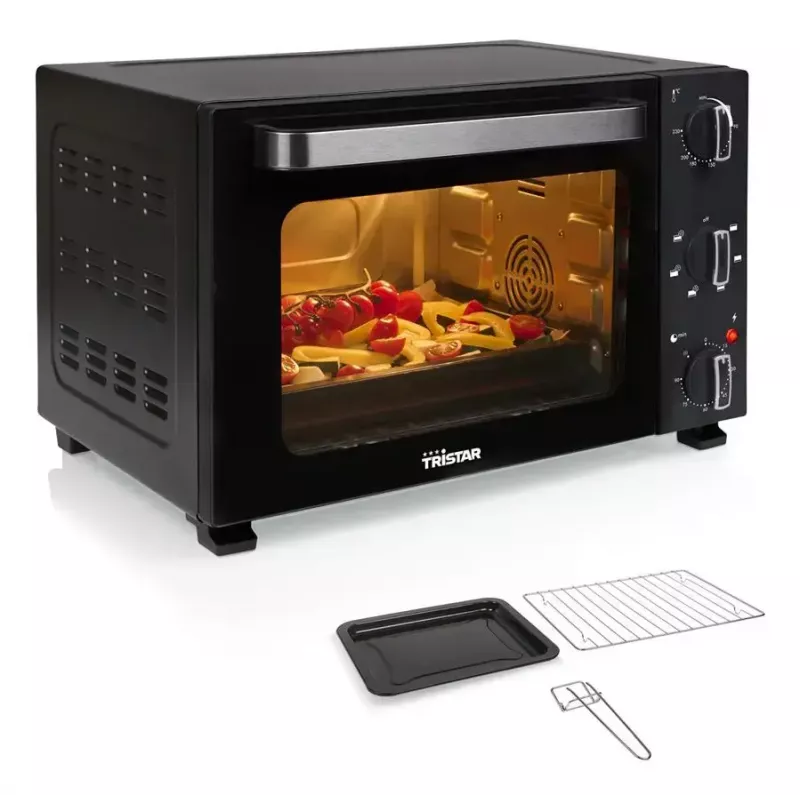 Horno compacto de sobremesa Tristar OV-3627 — 27 L, 1500 W, negro, mandos giratorios
