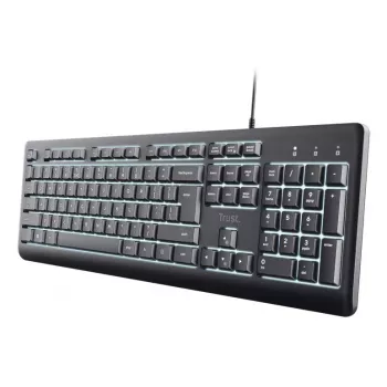 Teclado con cable de tamaño completo TRUST Primo Illuminated USB QWERTZ alemán, 104 teclas, negro, cable de 1,8 m
