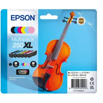 Epson 250XL Violin Claria Photo HD tóner 6 uds. Original alto (XL) rendimiento negro, cian, cian claro, magenta claro, magenta, amarillo