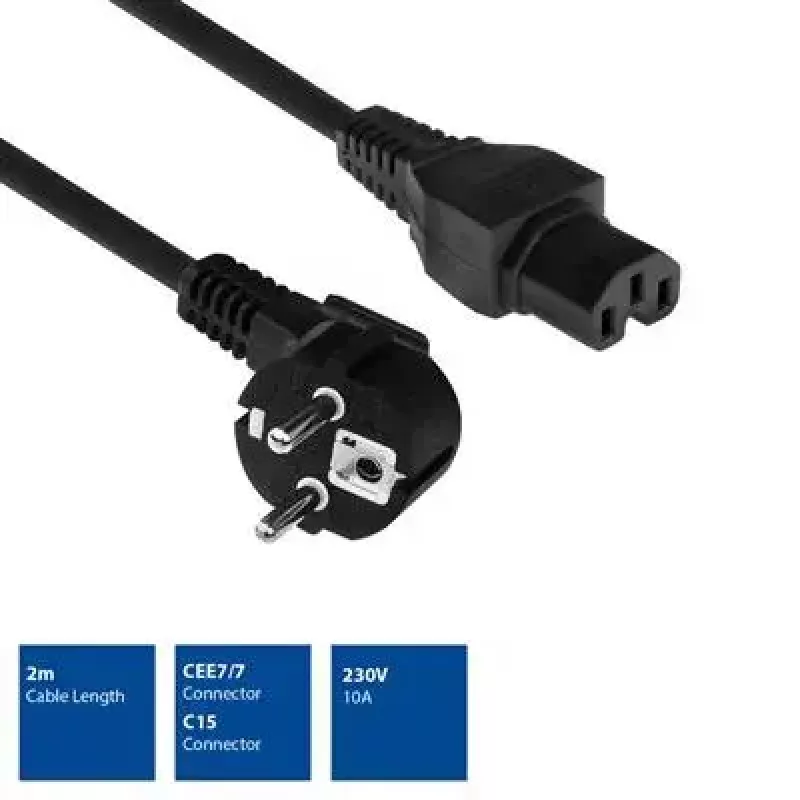 ACT Cable de alimentación conector CEE 7/7 (acodado) – C15 negro 1 m