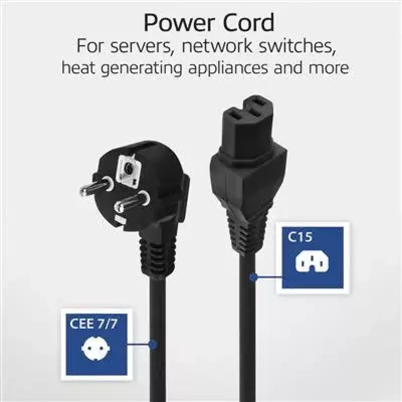 ACT Cable de alimentación conector CEE 7/7 (acodado) – C15 negro 1 m