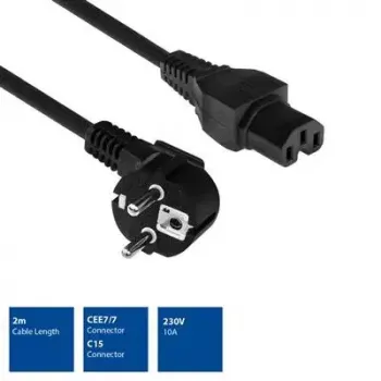 ACT Cable de alimentación conector CEE 7/7 (acodado) - C15 negro 2 m