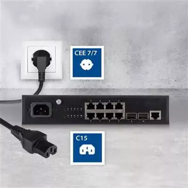 ACT Cable de alimentación conector CEE 7/7 (acodado) - C15 negro 2 m