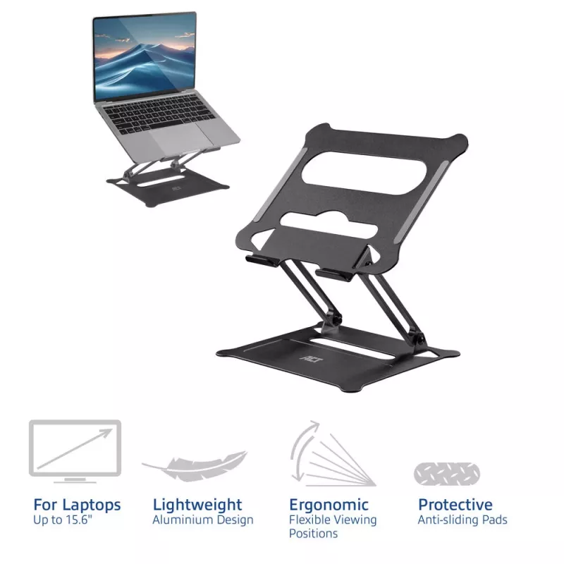 Soporte para portátil ACT AC8140 aluminio regulación de altura continua negro