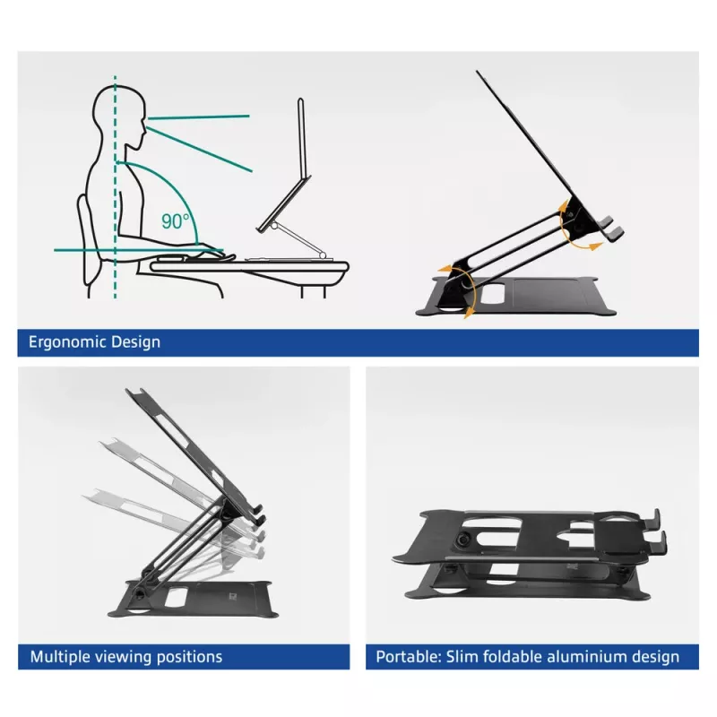 Soporte para portátil ACT AC8140 aluminio regulación de altura continua negro