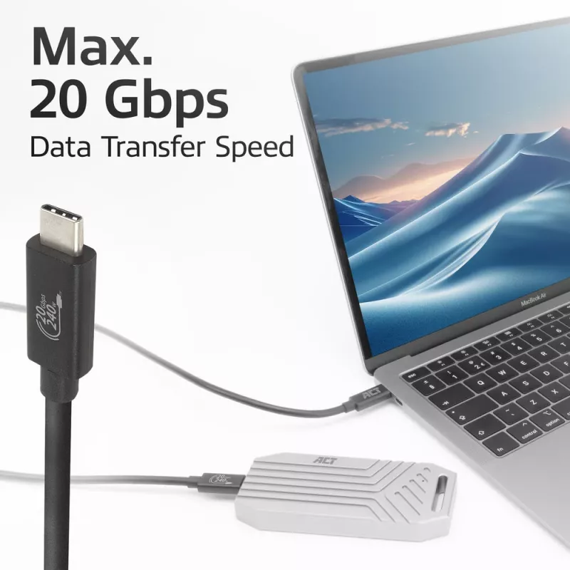 ACT Cable USB4 20Gbps 240W USB Type-C 2 m negro certificado USB-IF