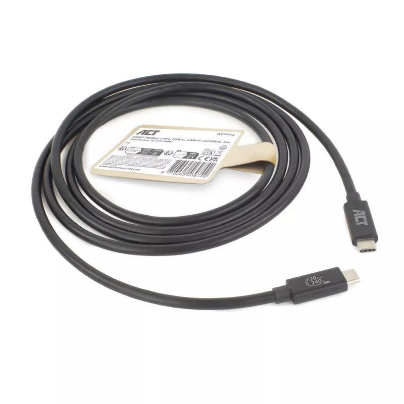 ACT Cable USB4 20Gbps 240W USB Type-C 2 m negro certificado USB-IF