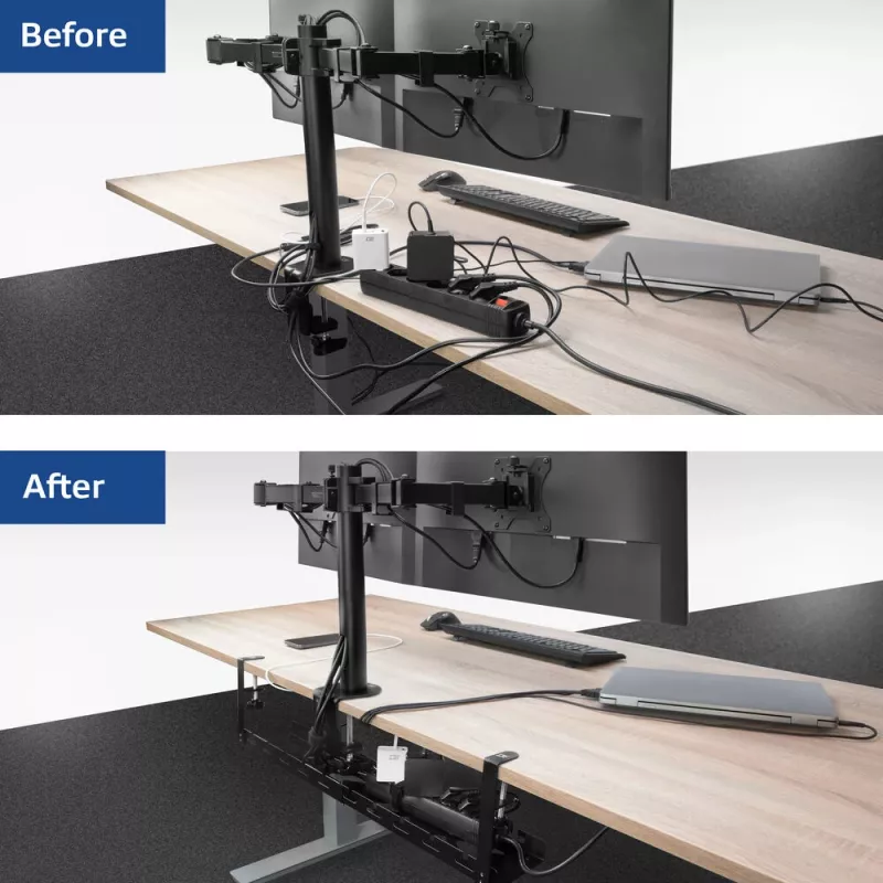 Bandeja de gestión de cables extraíble bajo escritorio ACT 43–72 cm soporte de fijación, acero, 728×130×190 mm, 5 kg