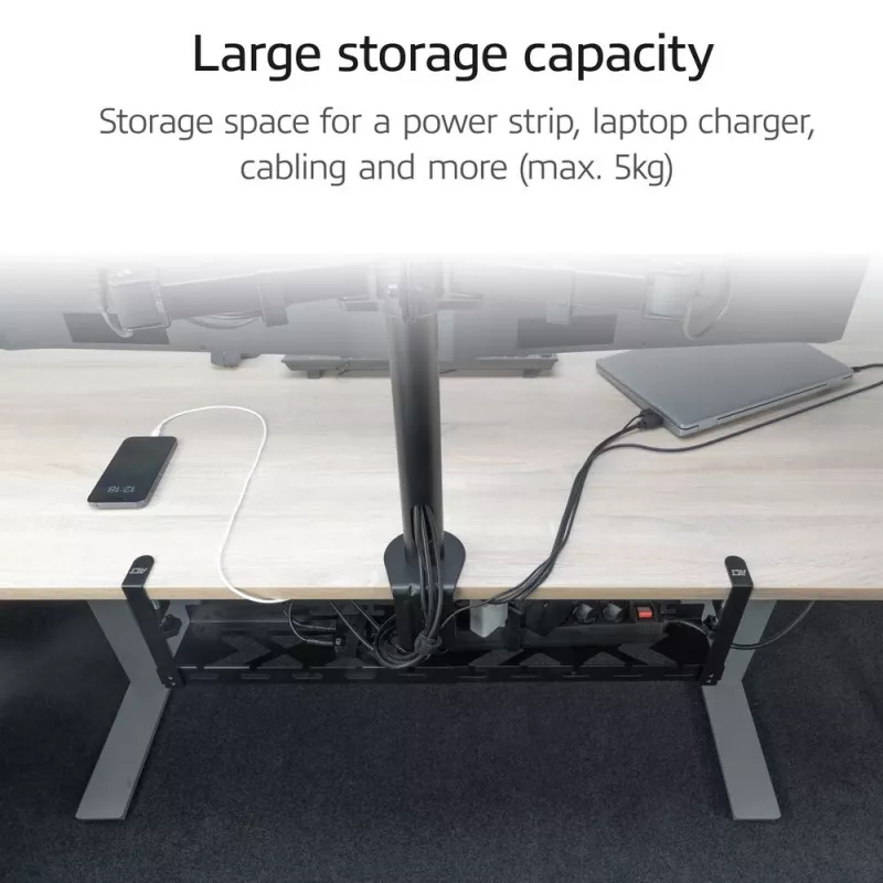 Bandeja de gestión de cables extraíble bajo escritorio ACT 43–72 cm soporte de fijación, acero, 728×130×190 mm, 5 kg