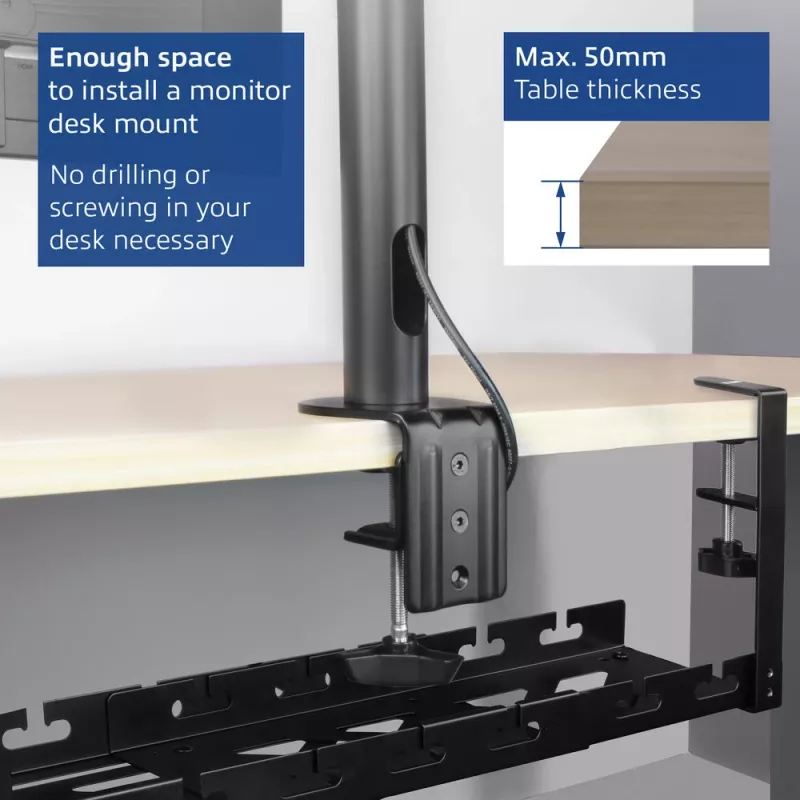 Bandeja de gestión de cables extraíble bajo escritorio ACT 43–72 cm soporte de fijación, acero, 728×130×190 mm, 5 kg