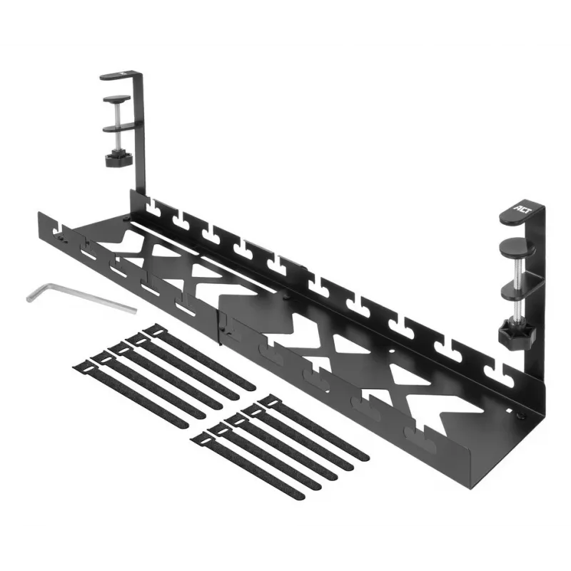 Bandeja de gestión de cables extraíble bajo escritorio ACT 43–72 cm soporte de fijación, acero, 728×130×190 mm, 5 kg
