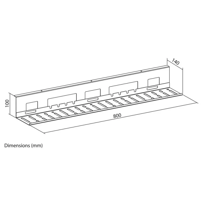Bandeja de gestión de cables bajo escritorio ACT 80 cm – bandeja de acero horizontal recta 800×140×100 mm