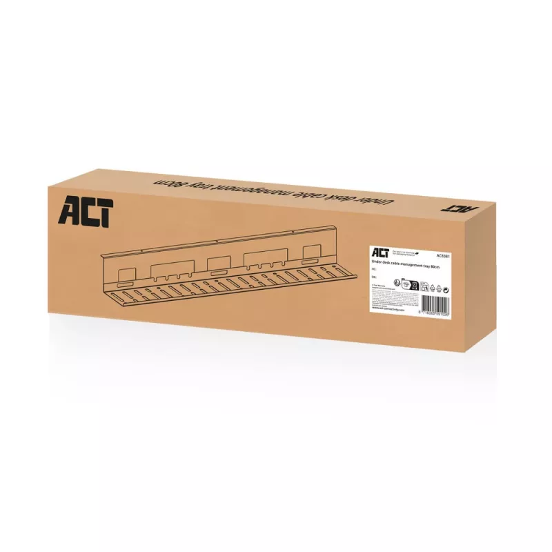 Bandeja de gestión de cables bajo escritorio ACT 80 cm – bandeja de acero horizontal recta 800×140×100 mm
