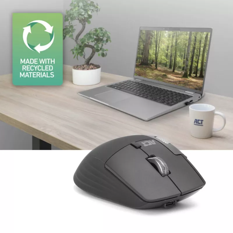 ACT AC5147 ratón inalámbrico, Bluetooth/USB, clic silencioso, 4800 DPI, gris