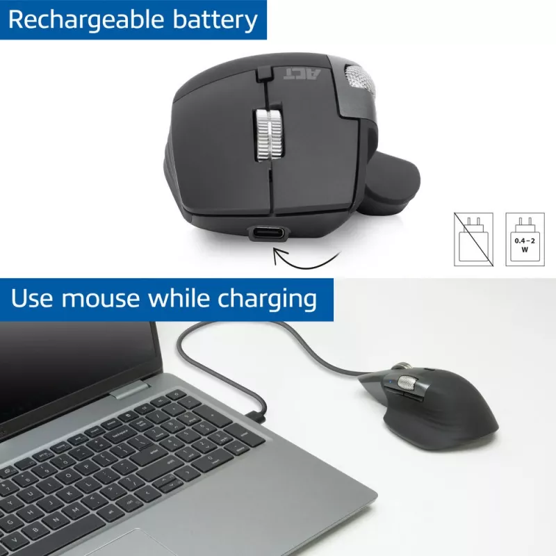 ACT AC5147 ratón inalámbrico, Bluetooth/USB, clic silencioso, 4800 DPI, gris