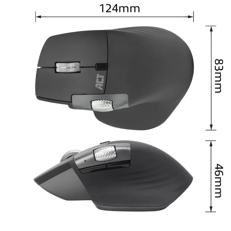 ACT AC5147 ratón inalámbrico, Bluetooth/USB, clic silencioso, 4800 DPI, gris