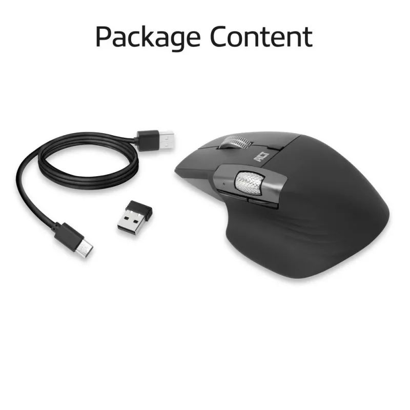 ACT AC5147 ratón inalámbrico, Bluetooth/USB, clic silencioso, 4800 DPI, gris