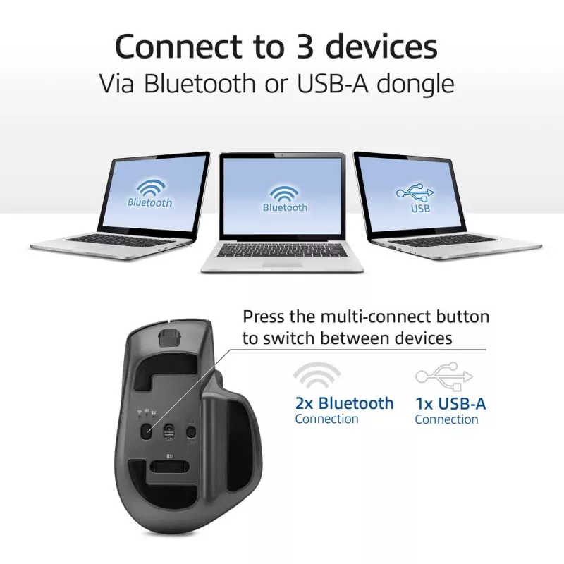 ACT AC5147 ratón inalámbrico, Bluetooth/USB, clic silencioso, 4800 DPI, gris