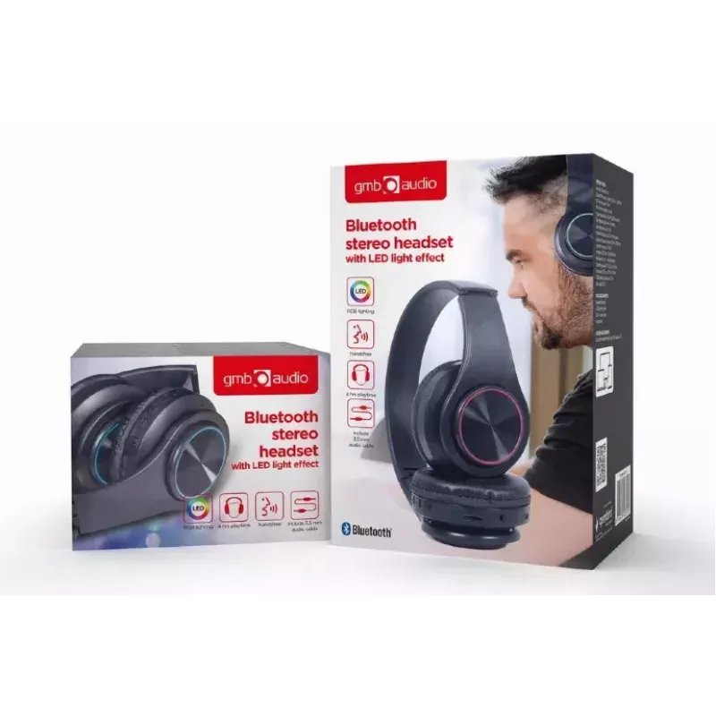 Auriculares con cable e inalámbricos GEMBIRD BHP-LED-01, supraaurales, diadema, negro, cable de 0,3 m, 150 g