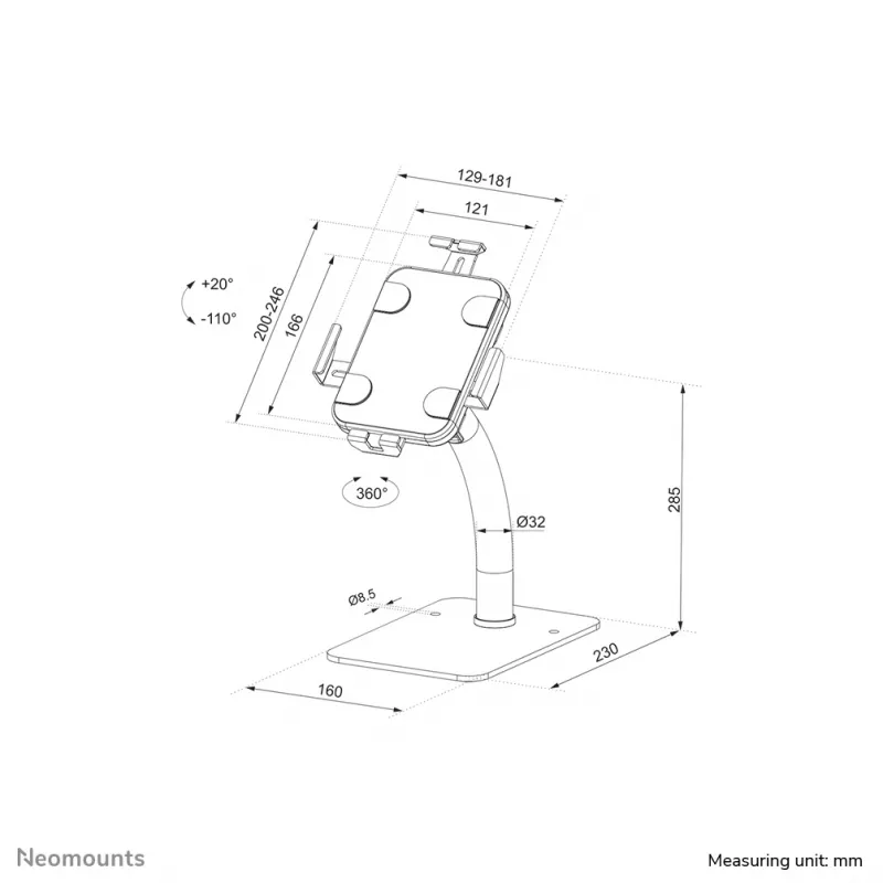 Soporte de sobremesa para tablet Neomounts DS15-625BL1 7,9-11 pulgadas – con cerradura – universal