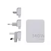 Cargador de viaje portátil GaN de 140W Xtorm XVC2140 con 3 conectores USB-C PD y cable USB-C de 2 m, blanco