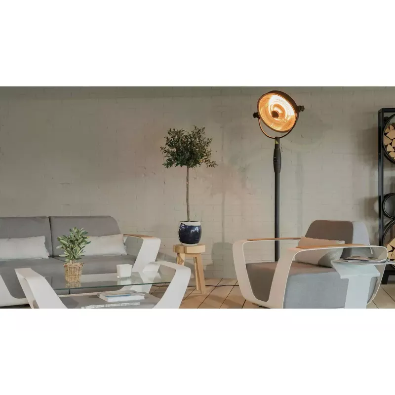 Calefactor eléctrico halógeno SUNRED Retro, 2100/900 W, para colocación en suelo en interiores, calienta hasta 17 m², negro/marrón