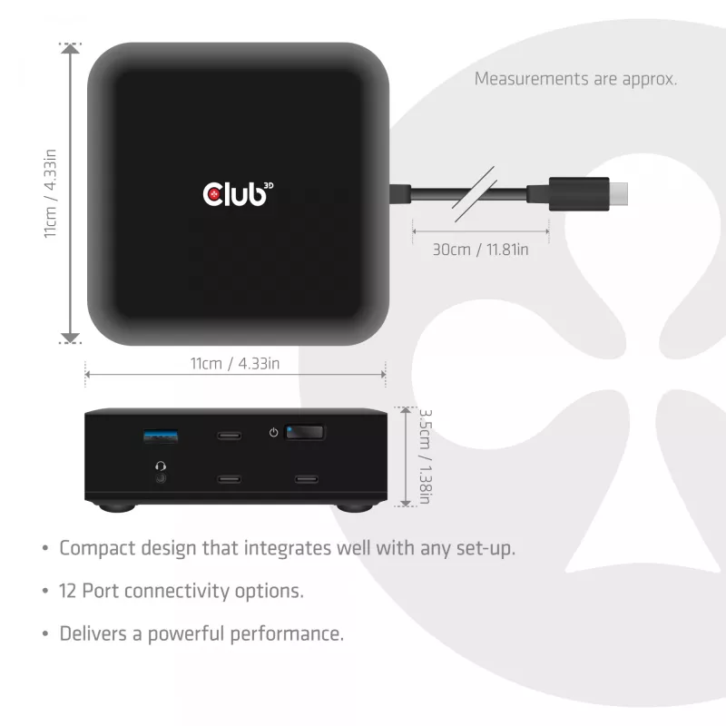 Estación de acoplamiento USB-C Quad DisplayLink CLUB 3D CSV-2542 — 2× DisplayPort 8K60Hz, 2× HDMI 4K60Hz, PD 100W, Ethernet 2.5G
