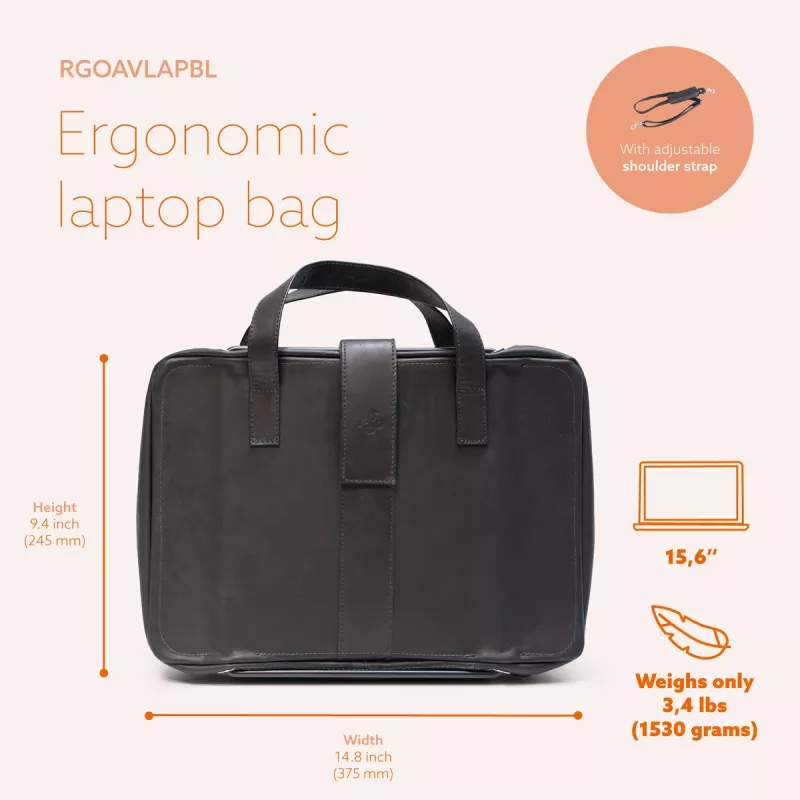 R-Go Tools bolsa para portátil R-Go Viva, piel, con soporte para portátil integrado, correa de hombro, 39,6 cm (15,6 inch), negro