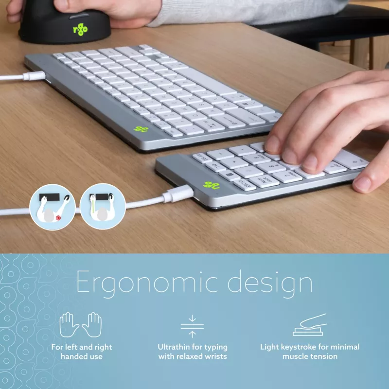 R-Go Tools teclado numérico R-Go Numpad Break, teclado numérico ergonómico con software de pausas, con cable, blanco