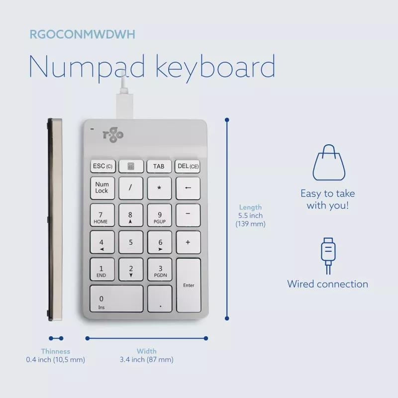 R-Go Tools teclado numérico R-Go Numpad Break, teclado numérico ergonómico con software de pausas, con cable, blanco