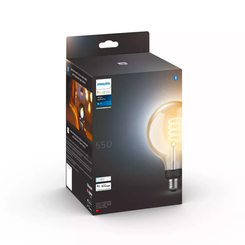 Bombilla inteligente Philips G125 E27 Filament Globe, 7 W, Bluetooth/Zigbee, 125×192 mm