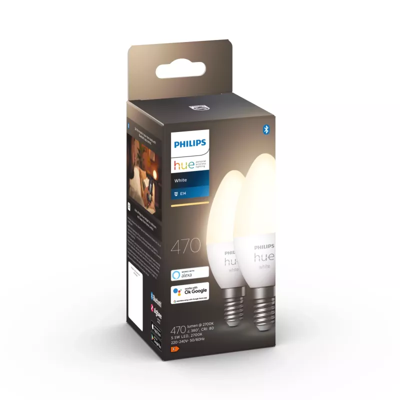 Bombilla inteligente Philips Hue White Candle E14 Bluetooth Zigbee pack de 2