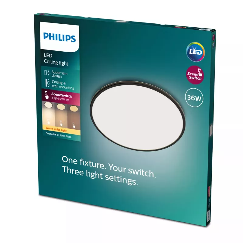 Plafón Philips Functional Super slim 36 W LED negro redondo