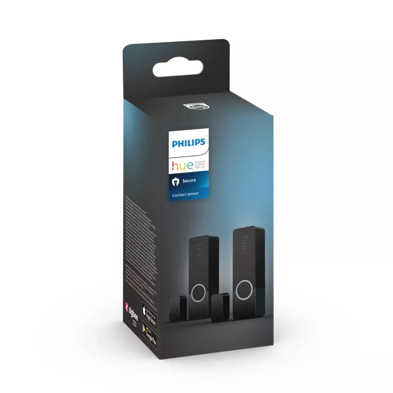 Sensor de contacto Philips Secure, inalámbrico, ZigBee, negro, puerta/ventana, cinta adhesiva/tornillo, III