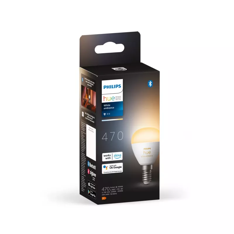Philips Hue White ambience Lustre – E14 Smart Bulb, Smart Bulb, Bluetooth/Zigbee, blanco, LED, E14, P45
