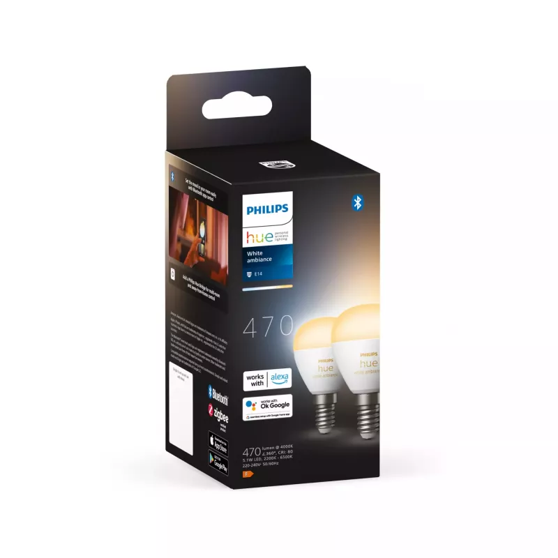 Philips Hue White Ambiance Lustre – E14 Smart Bulb – (pack de 2)