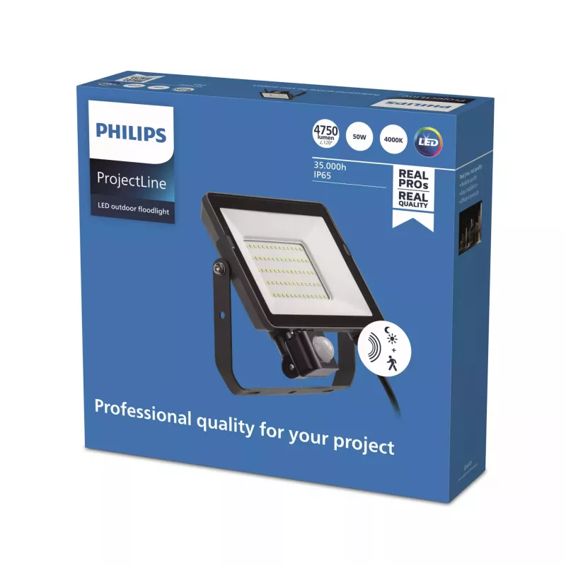 Proyector Philips LED 50 W 4000 K IP65 negro – Proyector LED exterior, 50 W, blanco neutro