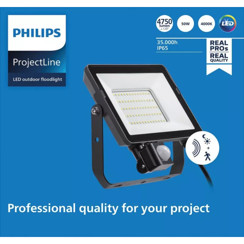 Proyector Philips LED 50 W 4000 K IP65 negro – Proyector LED exterior, 50 W, blanco neutro