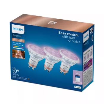 WiZ Philips Smart WiFi Spot PAR16 RGB GU10, pack de 3, Full Colour