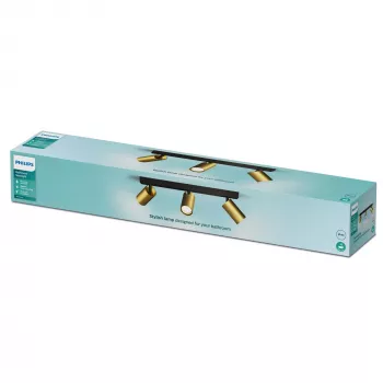 Foco de techo/pared Philips Idris 3x GU10 LED IP44 220–240V Negro/Latón