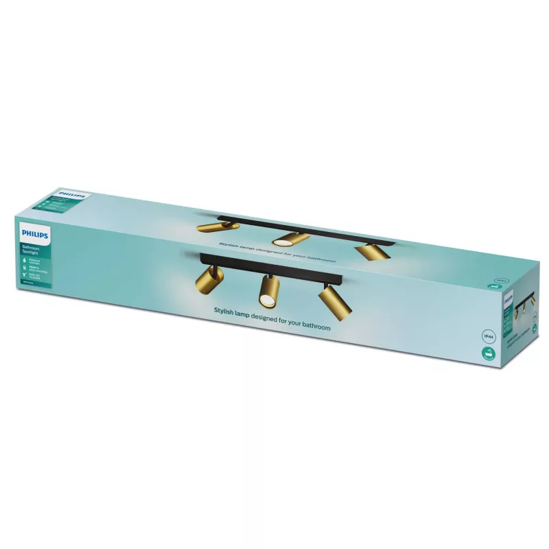 Foco de techo/pared Philips Idris 3x GU10 LED IP44 220–240V Negro/Latón