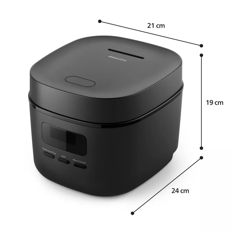 Olla arrocera Philips 3000 Series HD3080/80, 0,54 L, 400 W, negra, control por botones
