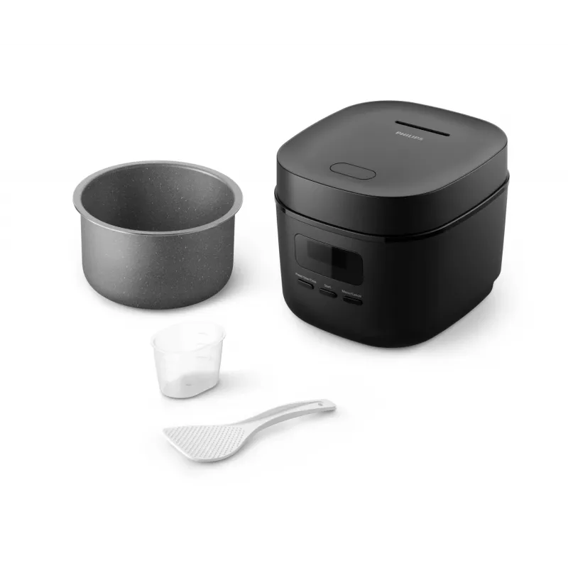 Olla arrocera Philips 3000 Series HD3080/80, 0,54 L, 400 W, negra, control por botones