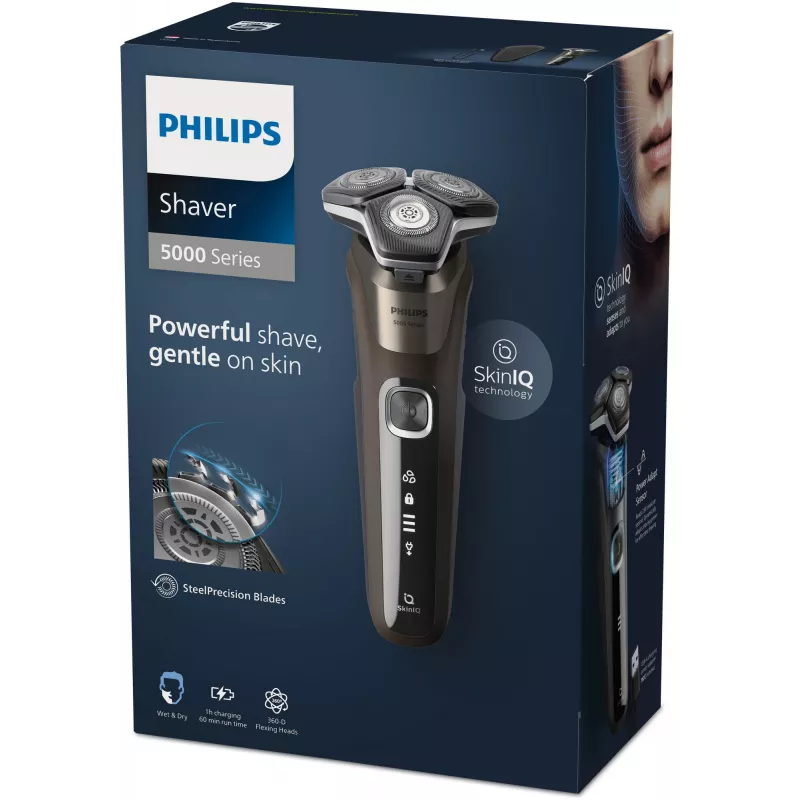 Afeitadora Philips SHAVER Serie 5000 S5886/30 para hombre, afeitadora rotatoria, recortadora, negra, marrón