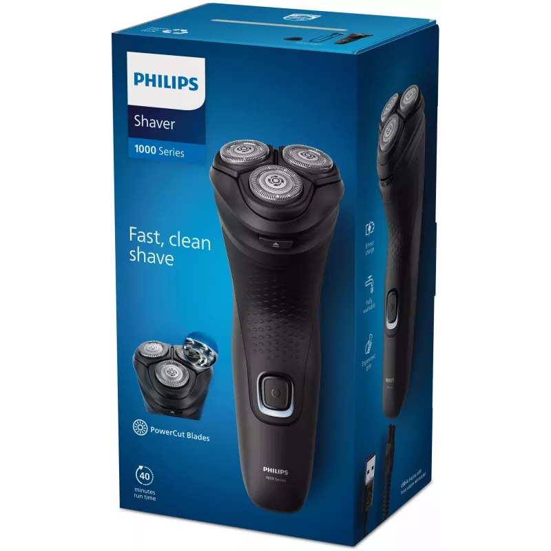 Afeitadora Philips Shaver Serie 1000 S1141/00, afeitadora en seco, rotatoria, negra