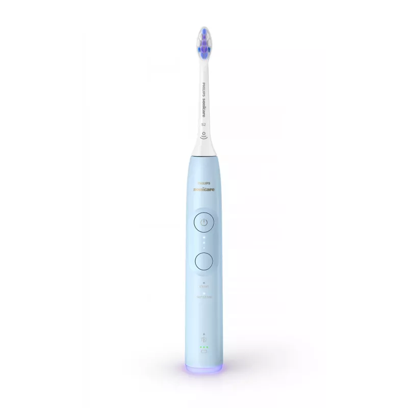 Cepillo de dientes eléctrico recargable Philips Serie 6100 HX7406/01, adultos, cepillo de dientes sónico, cuidado diario, sensitive, 62000 movimientos por minuto, azul, 2 min, 4 x 30 s