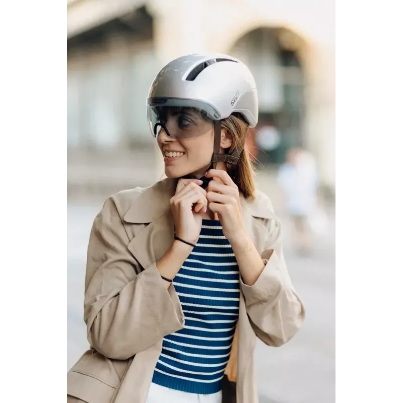 Casco de bicicleta HJC Calido Plus, plata (Pearl Grauish Silver), talla M, 55–59 cm, 350 g, In-Mold, visera magnética
