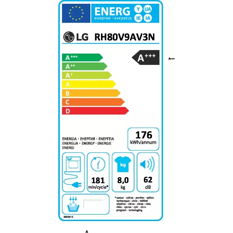 Secadora LG RH80V9AV3N 8 kg A+++ bomba de calor, independiente de carga frontal, negra/blanca